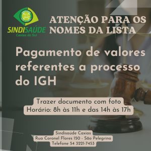 Funcionários Instituto de Gestão e Humanização IGH que não compareceram para receber valores