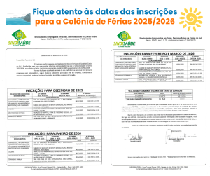 Fique atento às datas das inscrições para a Colônia de Férias 2025/2026