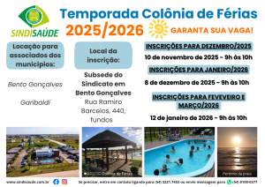 Atenção para os dias de inscrição para a Colônia de Férias do Sindisaúde