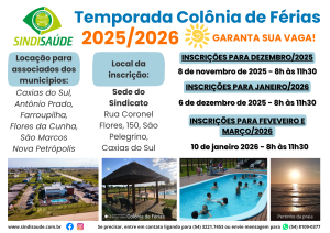 Atenção para os dias de inscrição para a Colônia de Férias do Sindisaúde