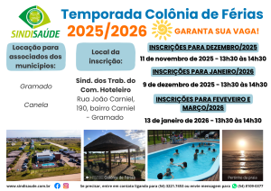 Atenção para os dias de inscrição para a Colônia de Férias do Sindisaúde