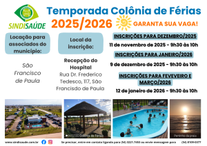 Atenção para os dias de inscrição para a Colônia de Férias do Sindisaúde