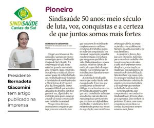 Presidente Bernadete Giacomini tem artigo publicado na imprensa